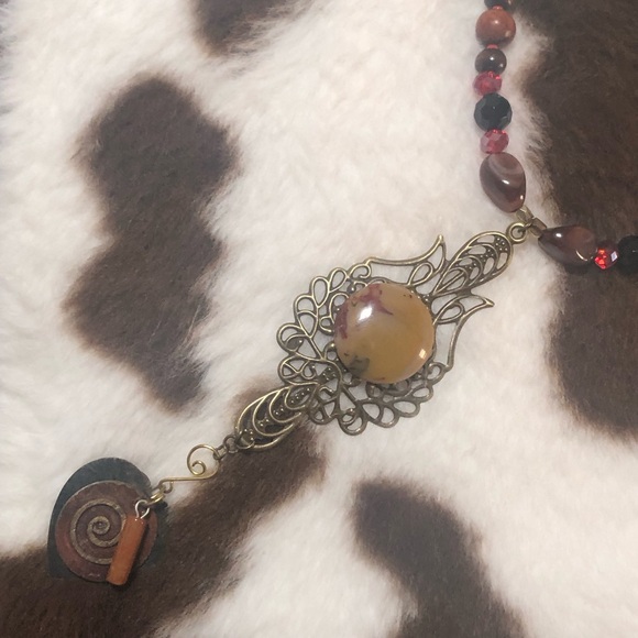 Handcrafted genuine stone mookaite black onyx beaded necklace - Picture 7 of 11